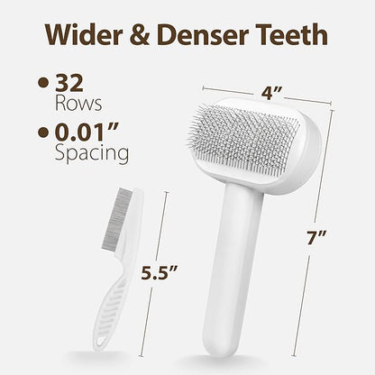 Soft Cat Brush for Indoor Cats Shedding with Protective Case, Flea Comb Included, Self-Cleaning Slicker Brush for Cats, Sensitive Cat Pet Hair Removal Tools Grooming Supplies