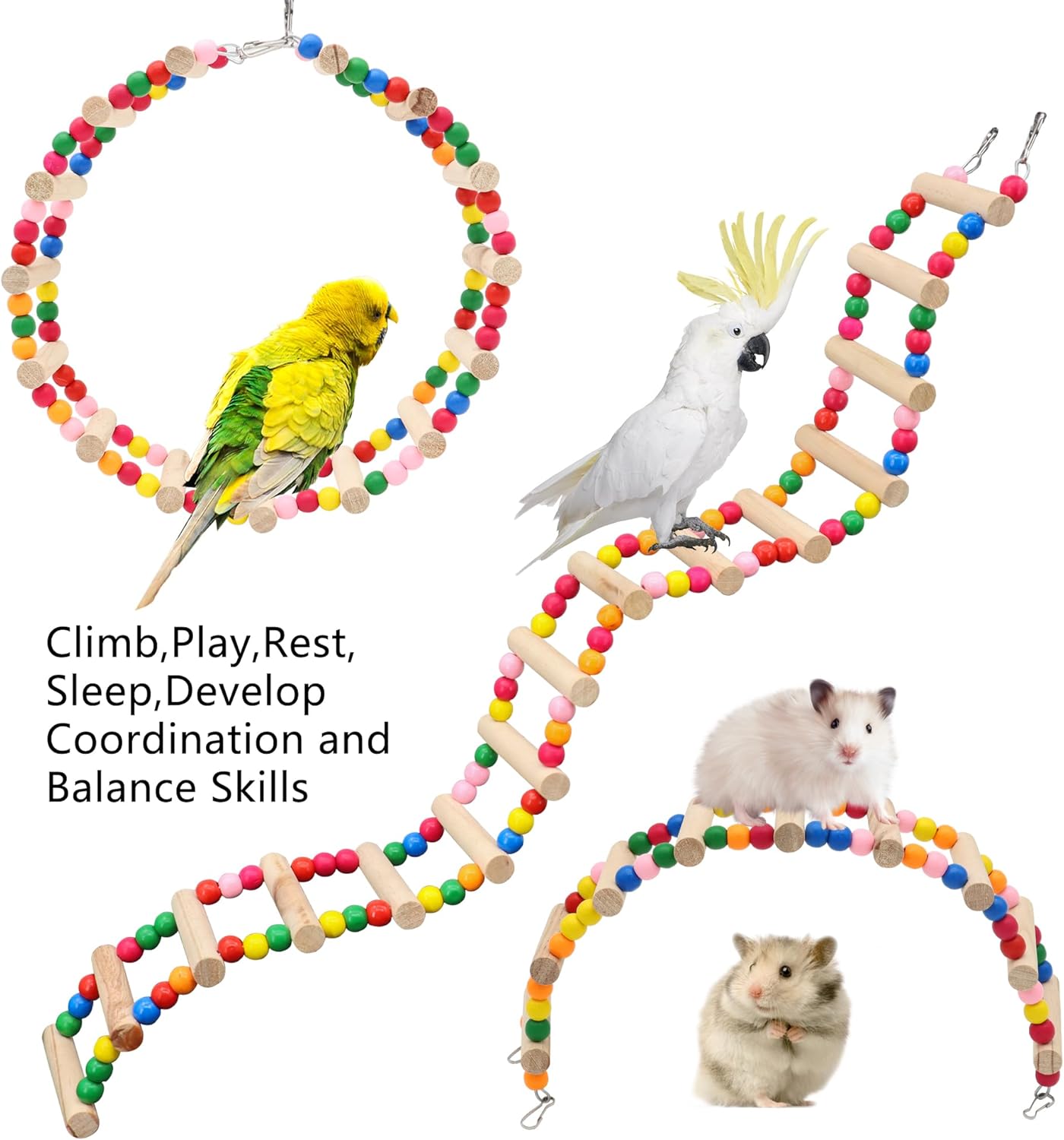 11-Step Bird Ladder Bridge,21.26 x 3.15 inches Raw Wood and Edible Dye,Pet Hamster Climbing Ladder Swing Toys Suitable for Small to Medium Birds,Bird Cage Accessories (11 Ladders)