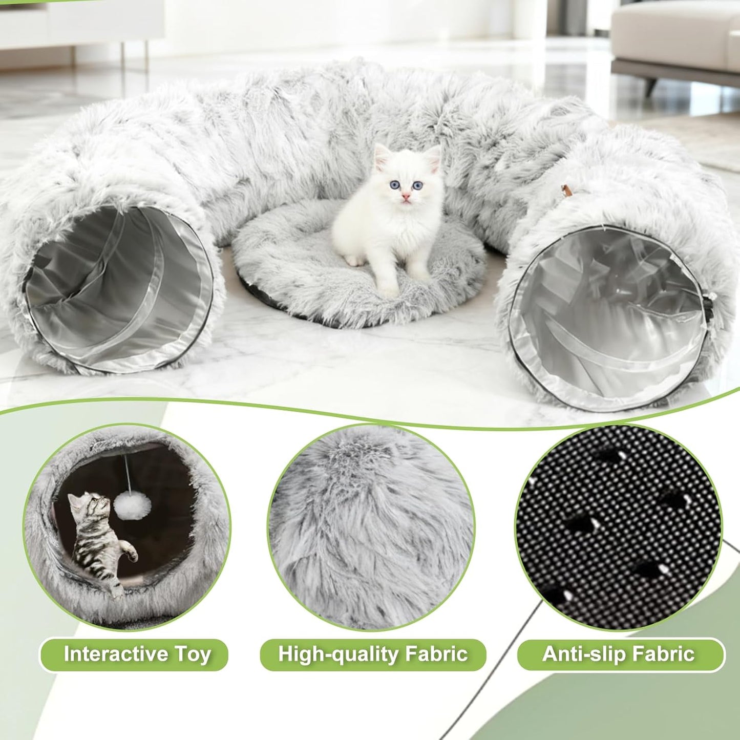 Eonflux Cat Tunnel Bed for Indoor Cats, Large Plush Donut Hideaway Cave with Detachable Washable Cushion - cat Tunnel Bed, Round cat Tunnel,Peekaboo Play Toy for Kittens, Rabbit, Ferret (Grey)