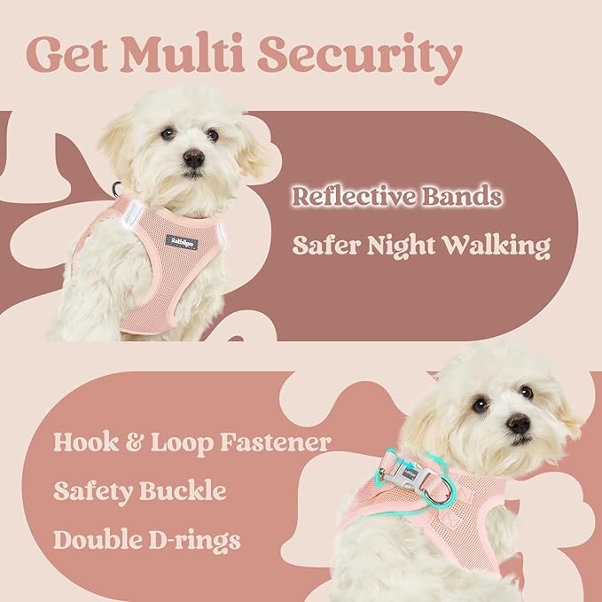 rabbitgoo Small Dog Harness, Step-in Soft Mesh Puppy Vest with Safety Buckle, Breathable Reflective Pet Harness for Large Dogs, Pink XXL