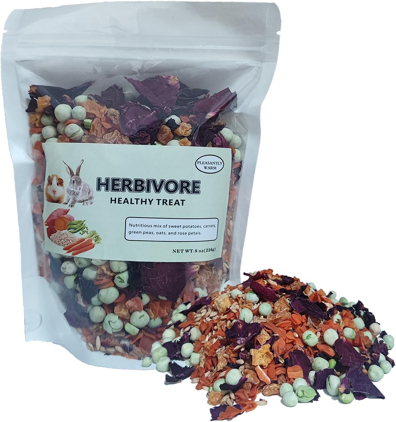 Chinchilla Food - 8oz Natural Treat Mix with Carrots, Green Peas, Sweet Potatoes, Oats and Rose Petals - for Squirrels, Rabbits, and Small Herbivores