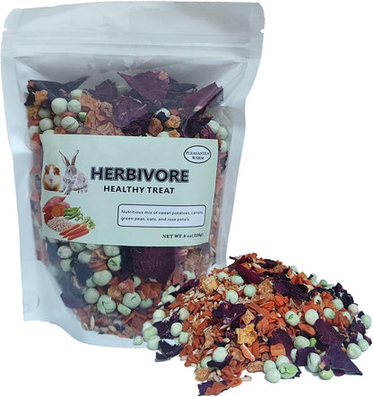 Chinchilla Food - 8oz Natural Treat Mix with Carrots, Green Peas, Sweet Potatoes, Oats and Rose Petals - for Squirrels, Rabbits, and Small Herbivores