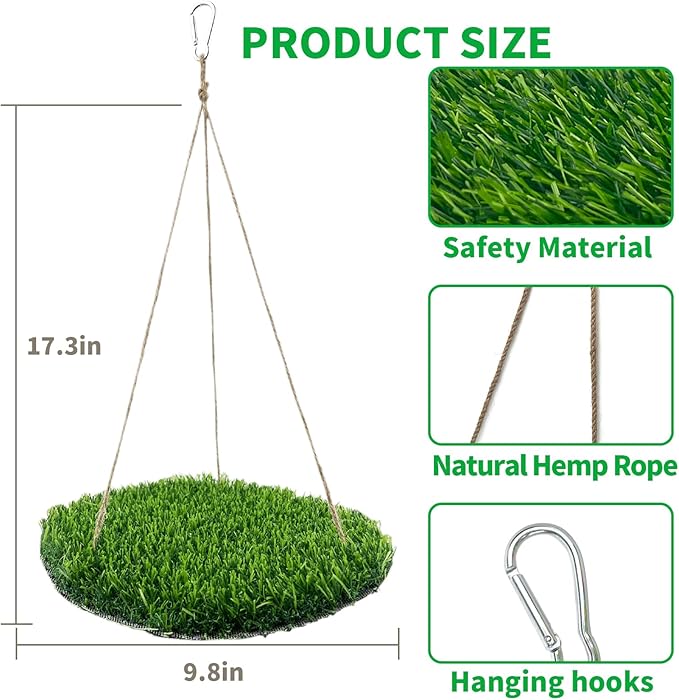 FlidRunest Large Bird Foraging Mat Toys, Natural Bird Grass Hammock Swing Toy with Hooks, Climbing Perch Hanging Toy for Parakeets, Parrot, Cockatiels, Bearded Dragon, Snake