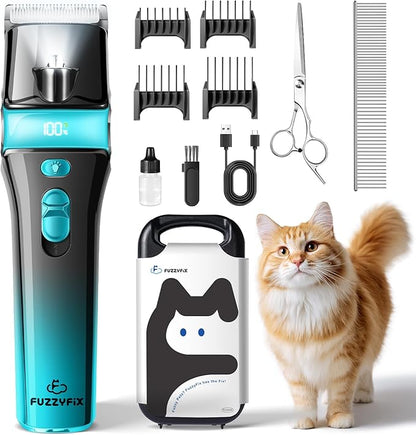 Cat Clippers for Grooming with 5-in-1 Blade, Cat Grooming Kit Cordless Rechargeable Hair Trimmer Detachable Stainless Steel Blade Pet Shaver for Small Kitty Paw Face Head Body