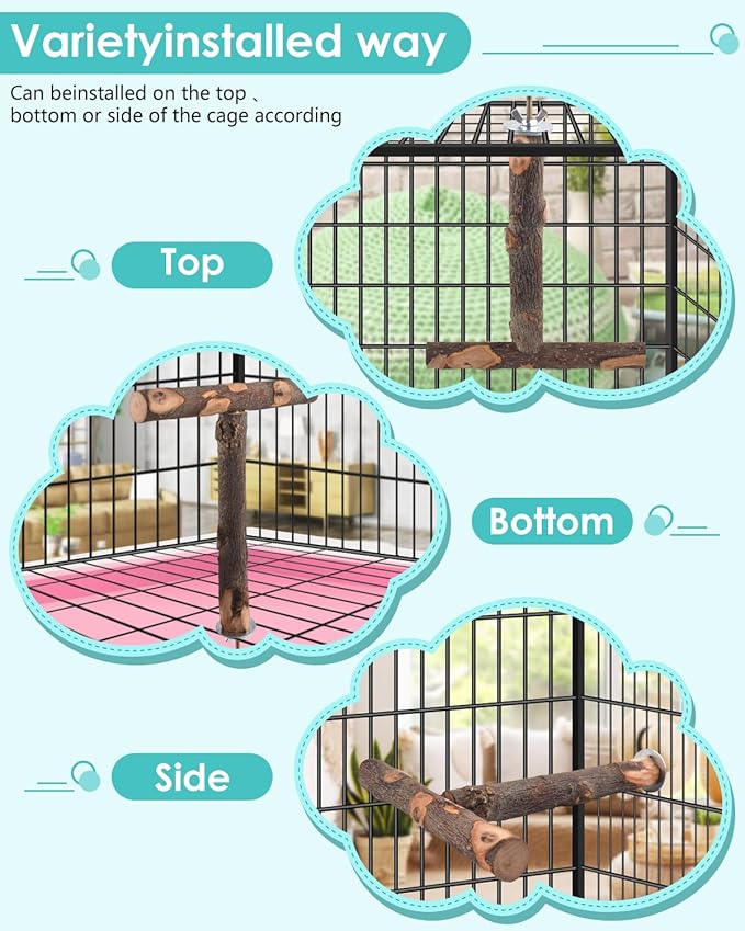 Bird Perches, 8pcs Natural Wood Parrot Perch Stand Chewing Toys Cage Accessories Hanging Multi-Branch Perch Platform Swing Toy Rope Perches for Small and Medium Parakeet, Conures, Budgies