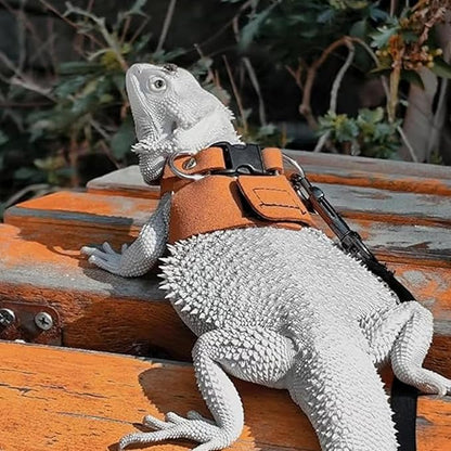 3 Pack Bearded Dragon Harness Leash Set Adjustable Soft Suede Leather Vest Harness with Retractable Leash, Small Animal Outdoor Walking Vest with Traction Rope