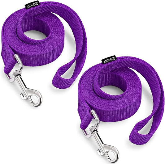 AMAGOOD 6 FT Dog Leashes, Strong and Durable Traditional Style Leash with Easy to Use Collar Hook,Dog Leads Great for Small and Medium and Large Dogs (1" x 6 ft,Purple(Pack of 2))