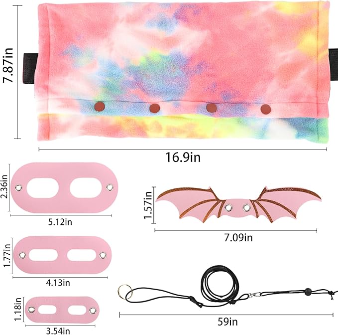 Esmorah Bearded Dragon Carrier and Leash Harness with Wings, Small Animal Sling Carrier and Reptile Carrier, Lizard Adjustable Harness and Sling Bag for Outdoor Travel Walking Rest