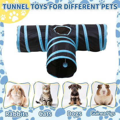 Pet Cat Tunnel, T-3 Way Tunnels for Indoor Cats, Collapsible Pet Tunnel for Kitten, Puppy, Rabbit, 25cm-Wide Tunnels, Durable & Breathable, with Peek Hole Toy Ball