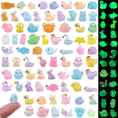 160 Pcs Mini Resin Animals Luminous Tiny Resin Animal Figures to Hide 35 Types Variety Mini Animals Ducks for Fairy Garden Accessories Micro Landscape Aquarium Decor Garden Dollhouse Accessories
