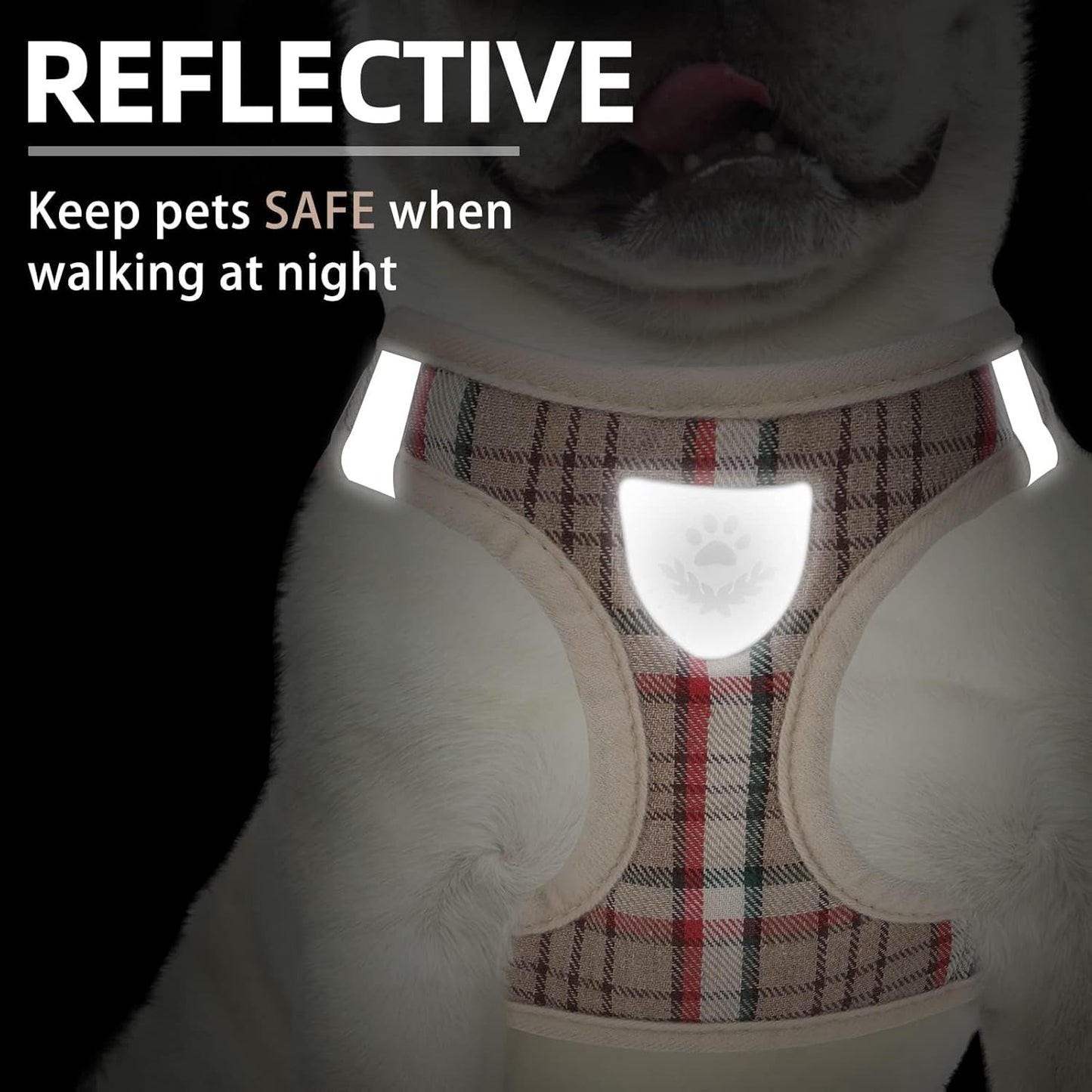 PUPTECK Adjustable Dog Harness Collar and Leash Set Step in No Pull Pet Harness for Small Medium Dogs Puppy and Cats Outdoor Walking Running, Soft Mesh Padded Reflective Vest Harnesses, Khaki XS