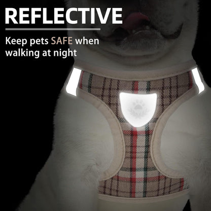 PUPTECK Adjustable Dog Harness Collar and Leash Set Step in No Pull Pet Harness for Small Medium Dogs Puppy and Cats Outdoor Walking Running, Soft Mesh Padded Reflective Vest Harnesses, Khaki XL