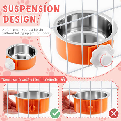 LemonRoad 12 Pcs Crate Dog Bowls Set Removable Stainless Steel Kennel Pet Hanging Food Water Feeder Bowl Cage Coop Cup for Puppy Medium Dog Cat Rabbit Ferret Bird