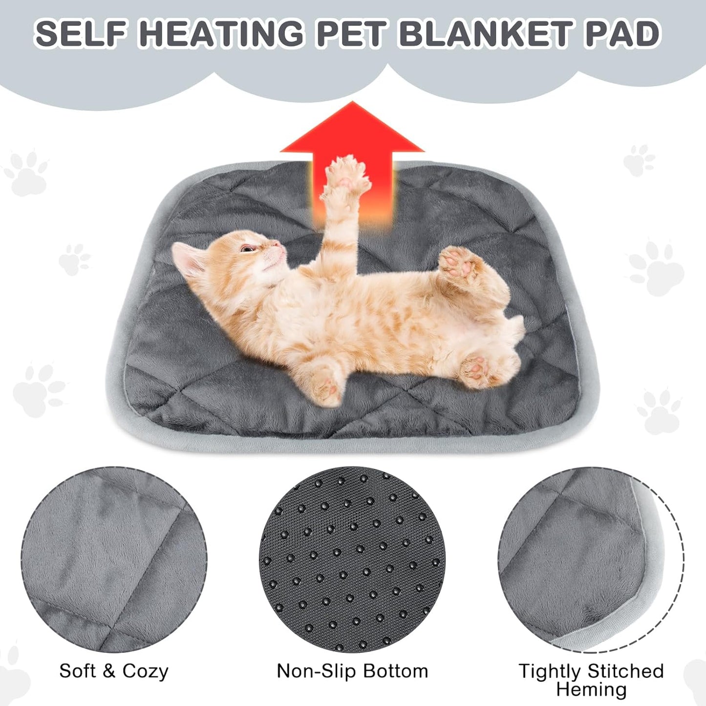 4 Pack Self Heating Cat Pad Self Warming Dog Mat Reflects Body Heat Extra Warm Thermal Pet Pad Washable Dog Cat Bed Crate Bed Mat Blanket(Gray,16 x 16 Inch)
