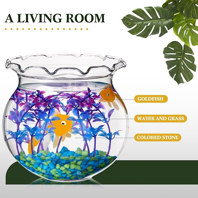 Jexine 12 Pack Plastic Fish Bowl 48 Pcs Floating Fake Goldfish 12 Pcs Artificial Aquatic Plant 2.65 Pound Tank Rock for Aquarium Tank Party Table Centerpiece Decoration Accessories (Blue Stone)