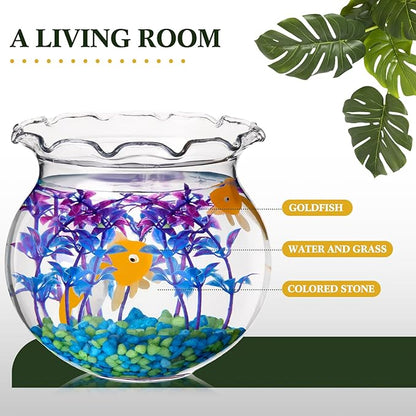 Jexine 12 Pack Plastic Fish Bowl 48 Pcs Floating Fake Goldfish 12 Pcs Artificial Aquatic Plant 2.65 Pound Tank Rock for Aquarium Tank Party Table Centerpiece Decoration Accessories (Blue Stone)