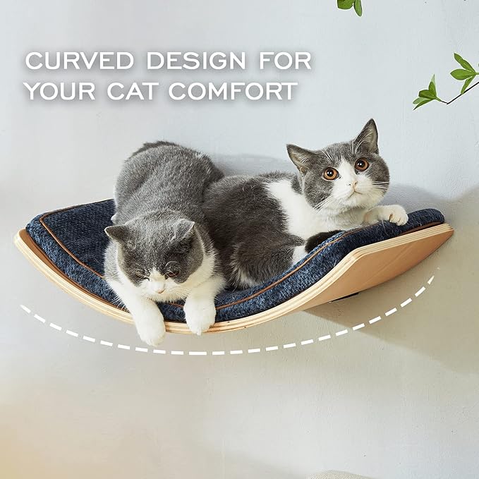 Cat Shelf with Comfortable Cushion - Curved Modern Cat Bed (Large Size) - Lotus Leaf Design Cats Wall Perch - Wall Mounted Cats Furniture for Sleeping, Playing, Climbing, and Lounging