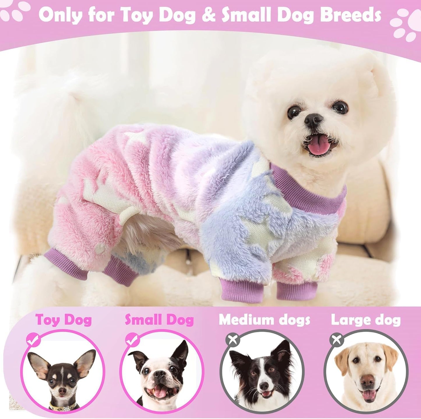 Small Dog Pajamas Pjs Sweater Cute Extra Small Dog Clothes, 4 Legs Puppy Jumpsuit, Warm Winter Fleece Doggie Onesies Pet Apparel Outfits for Chihuahua Yorkie Cat, Pink, XXXS