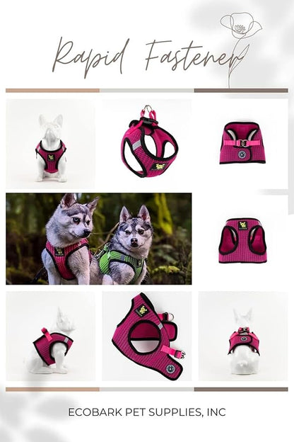 EcoBark Step in Dog Harness - Eco-Friendly Dog Harnesses for for Small & Medium Breed Dogs - Reflective and Adjustable Chest Body Halter Vest -Soft Luxurious Mesh (Fuchsia Pink, XL)