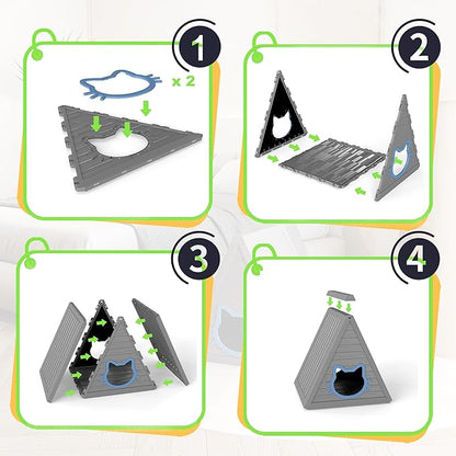 DRATO Cat House for Indoor Outdoor Cat Shelter Feral Cat Outside Easy to Install and Clean for Indoor, Balcony use (Gray, 23.82 * 25.59 * 25.67)