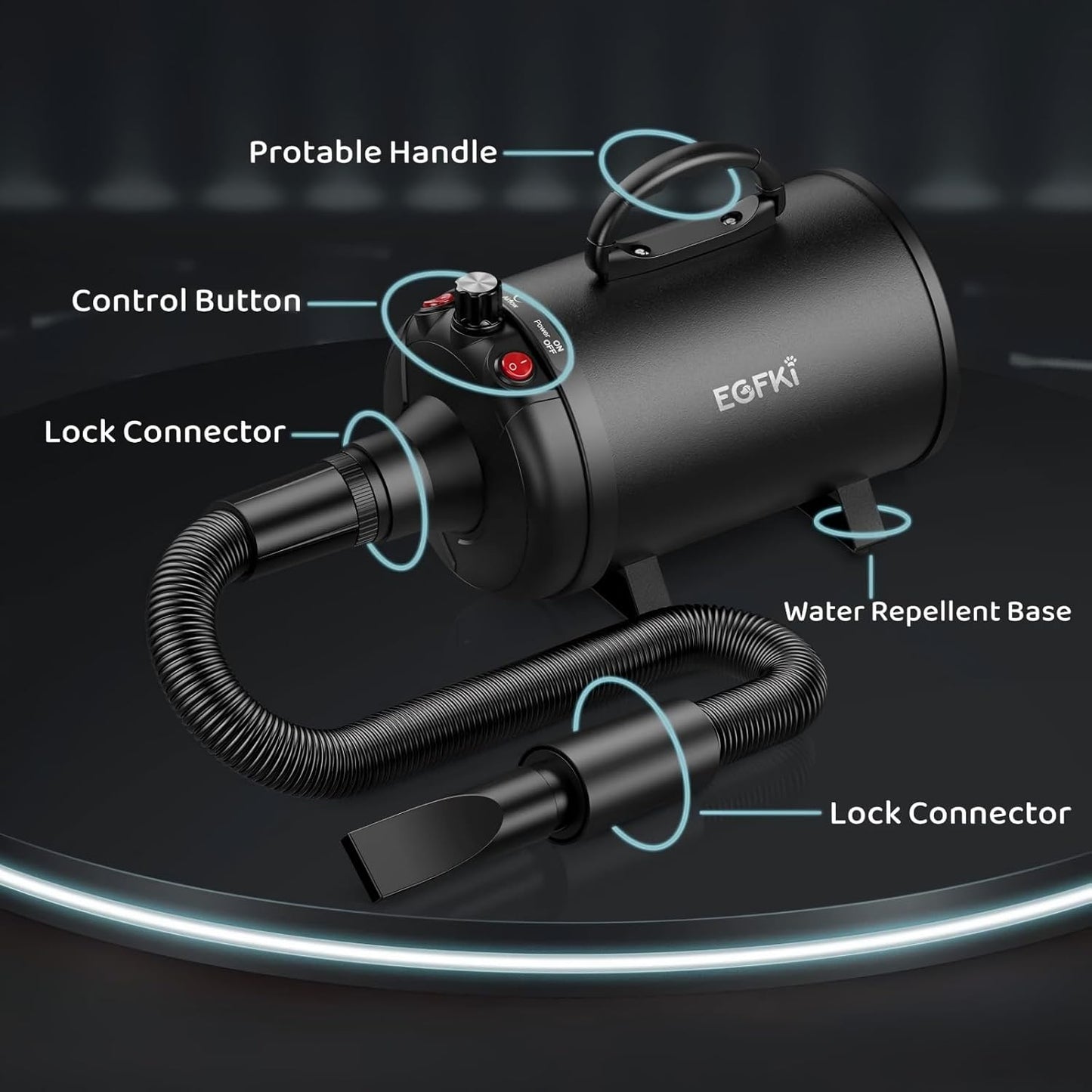 Dog-Hair-Dryer, 5.2HP/ 3800W High Velocity Pet Blow Dryer with Heater for Grooming, Speed Temperature Adjustable Dog Blower Grooming Dryer with 4 Nozzles