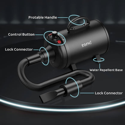 Dog-Hair-Dryer, 5.2HP/ 3800W High Velocity Pet Blow Dryer with Heater for Grooming, Speed Temperature Adjustable Dog Blower Grooming Dryer with 4 Nozzles