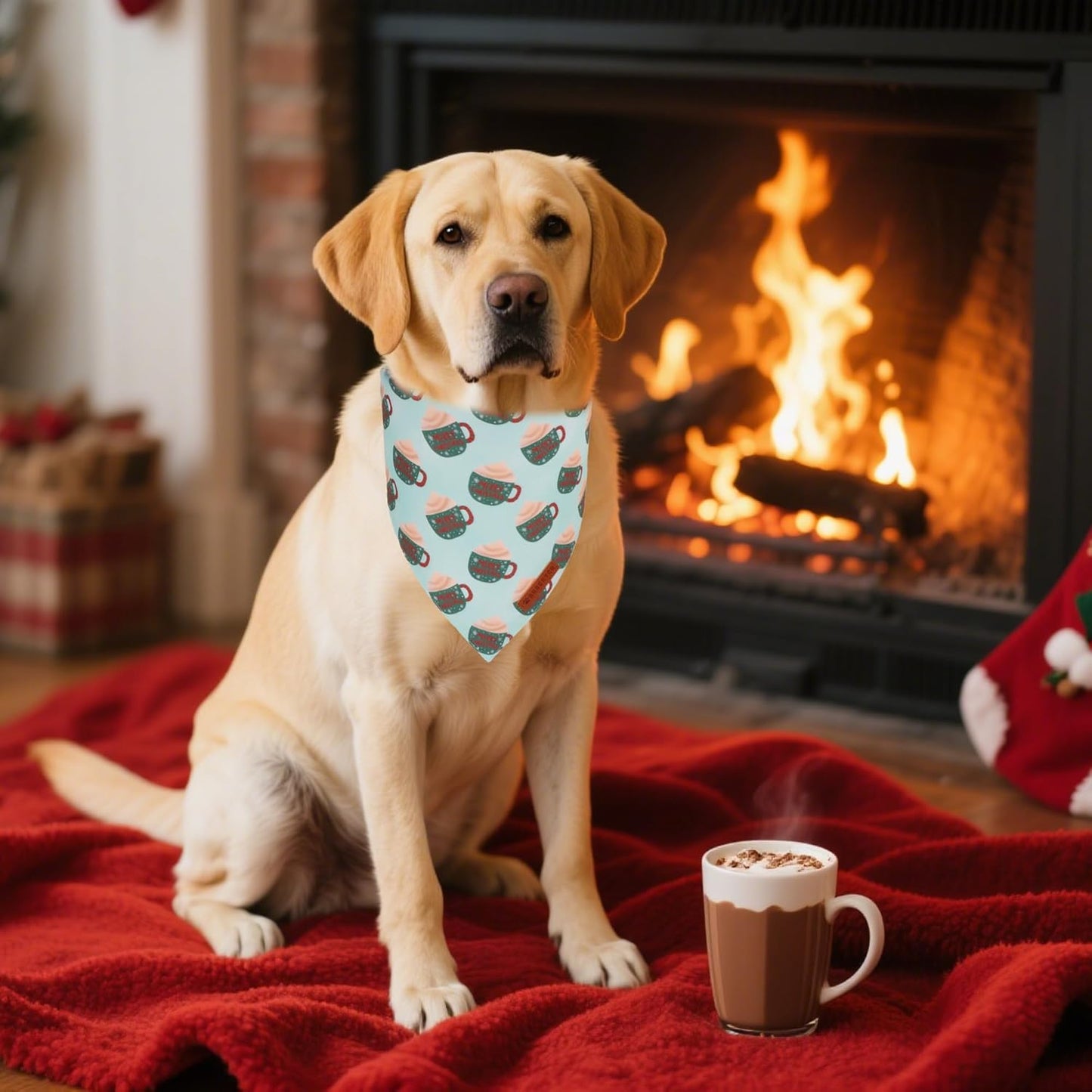 ADOGGYGO Green Christmas Dog Bandana, Snowman Reindeer Mug Pet Scarf, Adjustable Fit Merry Christmas Bandanas for Medium Large Dogs (Large)