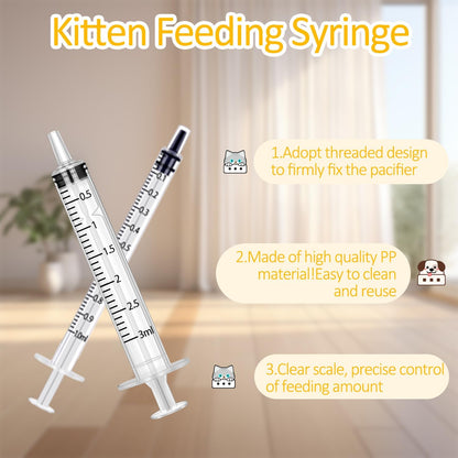 Pet Nursing Bottle Kit for Newborn Animals,Kitten Bottle Feeding Kit Silicone Anti-Choking Nipple and Kitten Syringe for Kittens Puppys Rabbits Squirrel (Yellow)