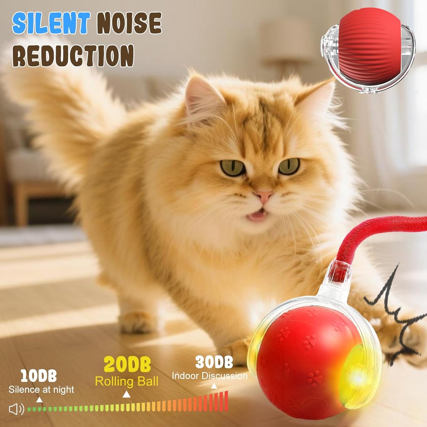 Interactive Cat Toy Balls, 2025 New Cat Toys for Bored Indoor Adult Cats Peppy Pet Ball for Cats (Yellow)