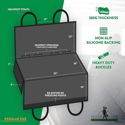 Plush Paws Products Premium Rear Car Seat Protector w/Hammock | Washable & Waterproof Back Seat Dog Cover for Car, Truck, & SUV | Nonslip, Tear Resistant Pet Seat Cover | Regular Grey