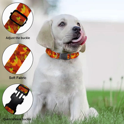 Fall Red Orange Maple Leaf Autumn Pet Collar Cat Dog Neck Strap Quick Release Buckle Adjustable Female Male Puppy Corgi