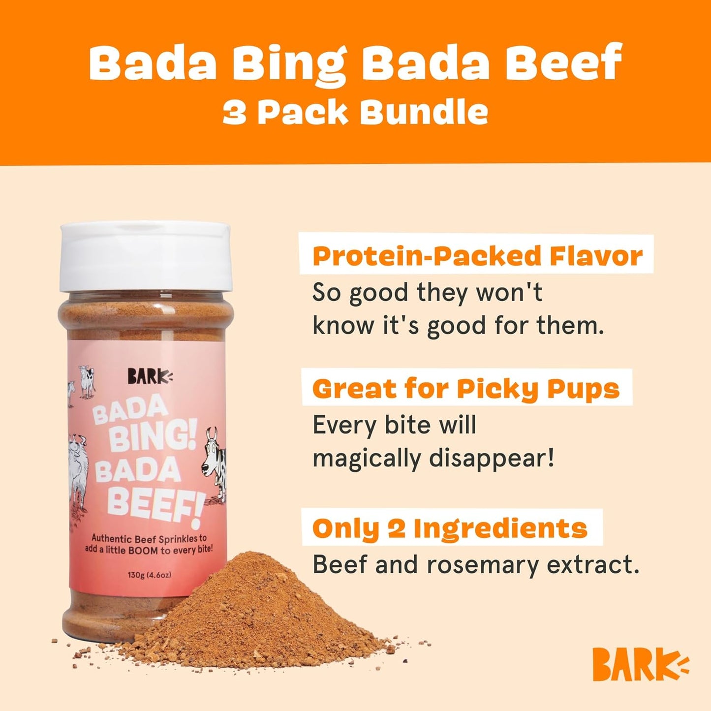 Barkbox Beef Dog Treat Topper High Protein Limited Ingredient Mixer, Rosemary Extract for Large & Small Breeds, Elevate Dog Food Dining, Shake & Pour for Dog Bowls (Pack of 3)