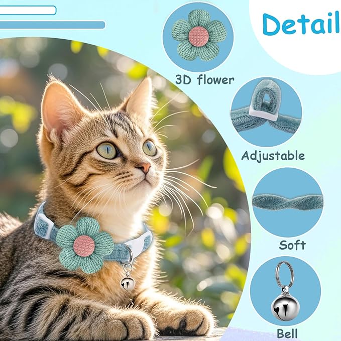 Breakaway Cat Collars with Bells, MUZIEBA Kitten Collar for Girl Boy Adjustable Safety Kitty Collars for Cats Puppy and Small Pets (Green)