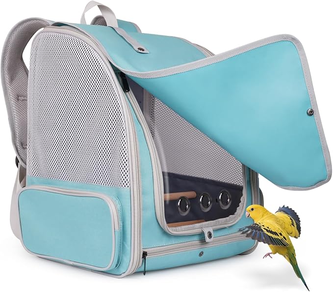 halinfer Bird Backpack Carrier Cage, Front Zipper Opening Portable Bird Travel Bag with Standing Perches and Metal Tray, Vented Carry Transport Carrier for Parakeet, Budgie, Conure, Cockatiel, Parrot