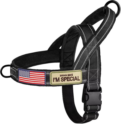 Forestpaw No Pull Dog Harness with Large Handle,Slip on Reflective Vest with Quick Release Buckle,Comfortable Flannel Lining for Medium Large Dogs Walking Training (Includes 3 Patches),Black M
