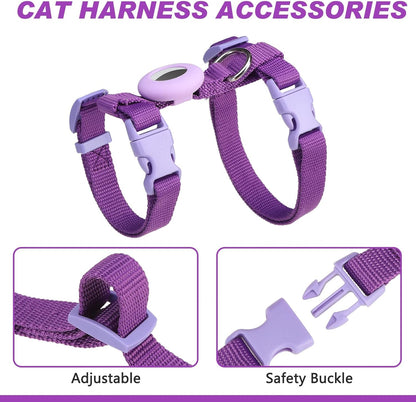 Cat Harness and Leash Set with Airtag Holder for Walking & Travelling, Escape Proof Cat Harness for Small Medium Large Kitten, Adjustable Lightweight Soft Cat Vests (Purple)