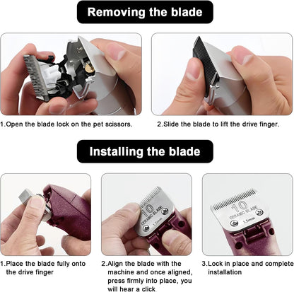 Detachable Pet Dog Clipper Blades, Compatible with Size-4FC (9.5mm), Most Oster A5, KM Series Clippers,Made of Ceramic Blade & Stainless Steel Blade 2Pack