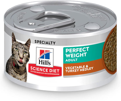 Hill's Science Diet Perfect Weight, Adult 1-6, Weight Management Support, Wet Cat Food, Turkey & Vegetables Stew, 2.9 oz Can, Case of 24