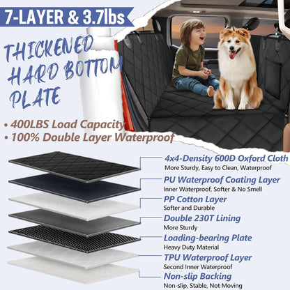 Back Seat Extender for Dogs Truck-Large Space, Dog Pet Seat Cover Back Seat Hard Bottom Holds 400lbs, Waterproof Dog Hammock for Crew Cab Trucks F150, RAM1500, Sierra, Tundra, Silverado