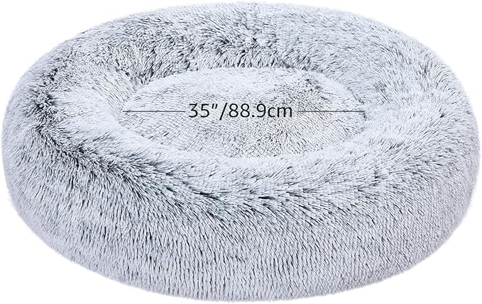 Amazon Basics Donut Pet Bolster Faux Fur Bed for Dog, Grey, 45" x 45"