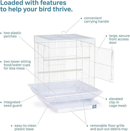 Mountain Majesty Clean Life Bird Cage with Spacious Interior, Durable Build, Easy-to-Clean Features, and Secure Design for Birds' Comfort White
