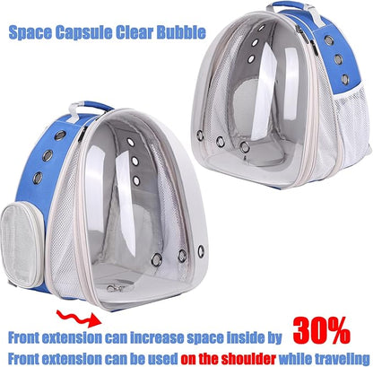 Front Expandable Cat Backpack Carrier, Fit up to 20 lbs, Space Capsule Astronaut Bubble Window Pet Backpack to Carry and Transport Large Cat and Small Puppy Blue