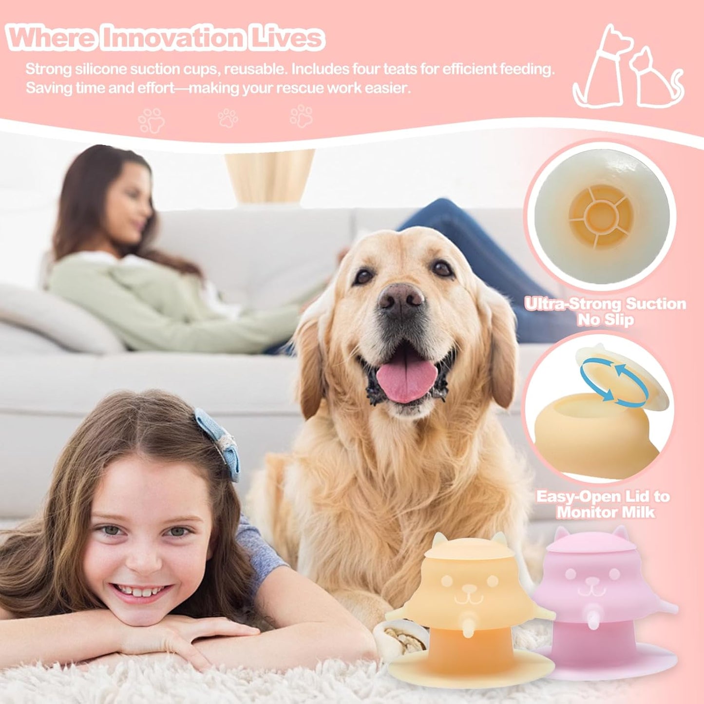 MAKOL Puppy Feeder for Nursing, Mother's Touch Feeder Nipples for Kittens, Premium Silicone Nursing Station, 4 Nipples, 230ml Capacity