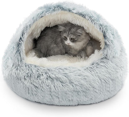 CATISM Cozy Cat Pod - Plush Hooded Cat Bed Cave, Self Warming, Removable Washable with Non-Slip Bottom