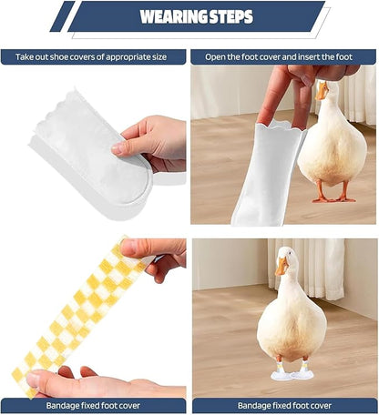 20 Pcs Disposable Boots for Real Duck Feet, Bumble Foot for Duck Pet Duck Supplies with Blue Bandage, Large Size (Yellow)
