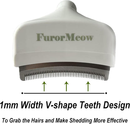 Pet Deshedding Tool with Curve Blade, Cat Grooming Brush, Tight V-shaped Teeth Shedding Comb for Cat and Small Dog (White, Small)