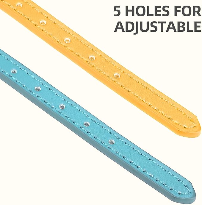 PUPTECK 2 PCS Soft Genuine Leather Cat Kitten Collar with Bells Adjustable for Girl Boy Cats Puppy - Yellow, Teal