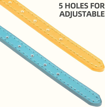 PUPTECK 2 PCS Soft Genuine Leather Cat Kitten Collar with Bells Adjustable for Girl Boy Cats Puppy - Yellow, Teal