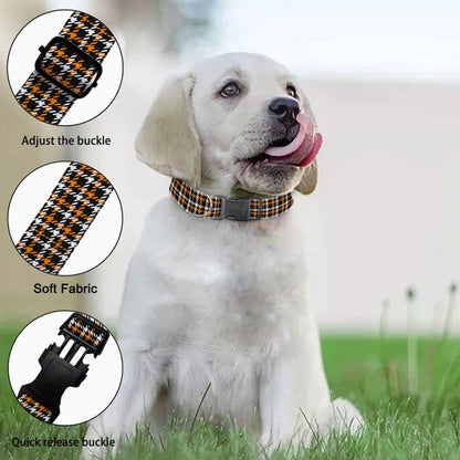 Black Orange White Plaid Gingham Dog Collar Pet Neck Strap for Small Medium Large Dogs Soft Adjustable Buckle