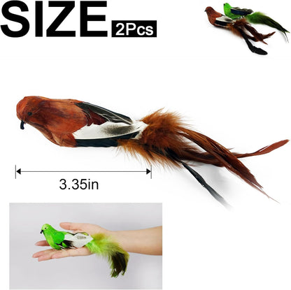 TTcat 2 Pcs Real Feather Cat Bird Toys Realistic Simulation Bird Cat Toys with Bells for Indoor Cats Kittens.